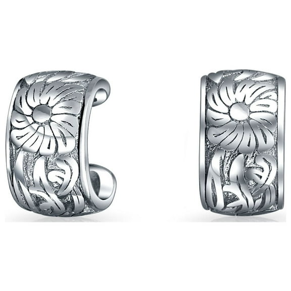 Bling Jewelry Womens Flower Leaves Cartilage Band Sunflower Ear Cuffs Earrings for Non Pierced Ear Sterling Silver