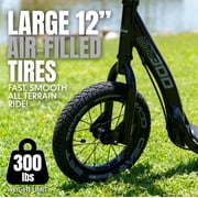 Large Kick Scooter for Adults & Teens – 12 Spoked Air Tires, 300lbs, Tall Bars, Wide Deck, Kickstand – Madd Gear Metro Urban Glide 300
