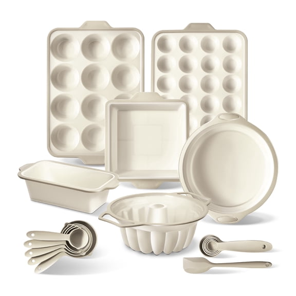 COOK WITH COLOR Silicone Baking Pans, 17-Piece Non-Stick Pan Set with Metal Frame, Taupe