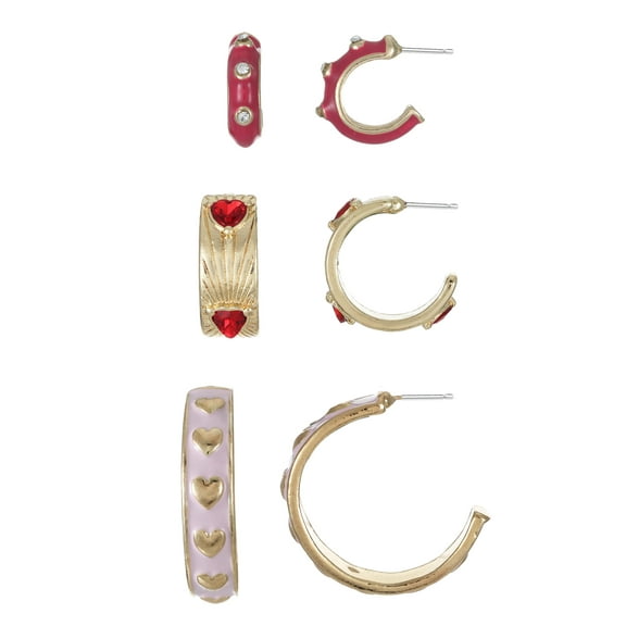 Way to Celebrate Valentine's Day Heart Hoops , 3 pair