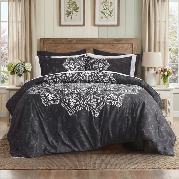 Regency Heights Twin Size Comforter Sets, Black Bed in a Bag Twin, 6 Pieces Bedding Comforter Set with Bed Sheets and Side Pockets
