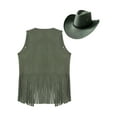 thumbnail image 4 of vastwit Mens Western Cowboy Outfits Open Front Tassel Rivets Waistcoat with Hat Hippie Costume Army Green XXL, 4 of 5
