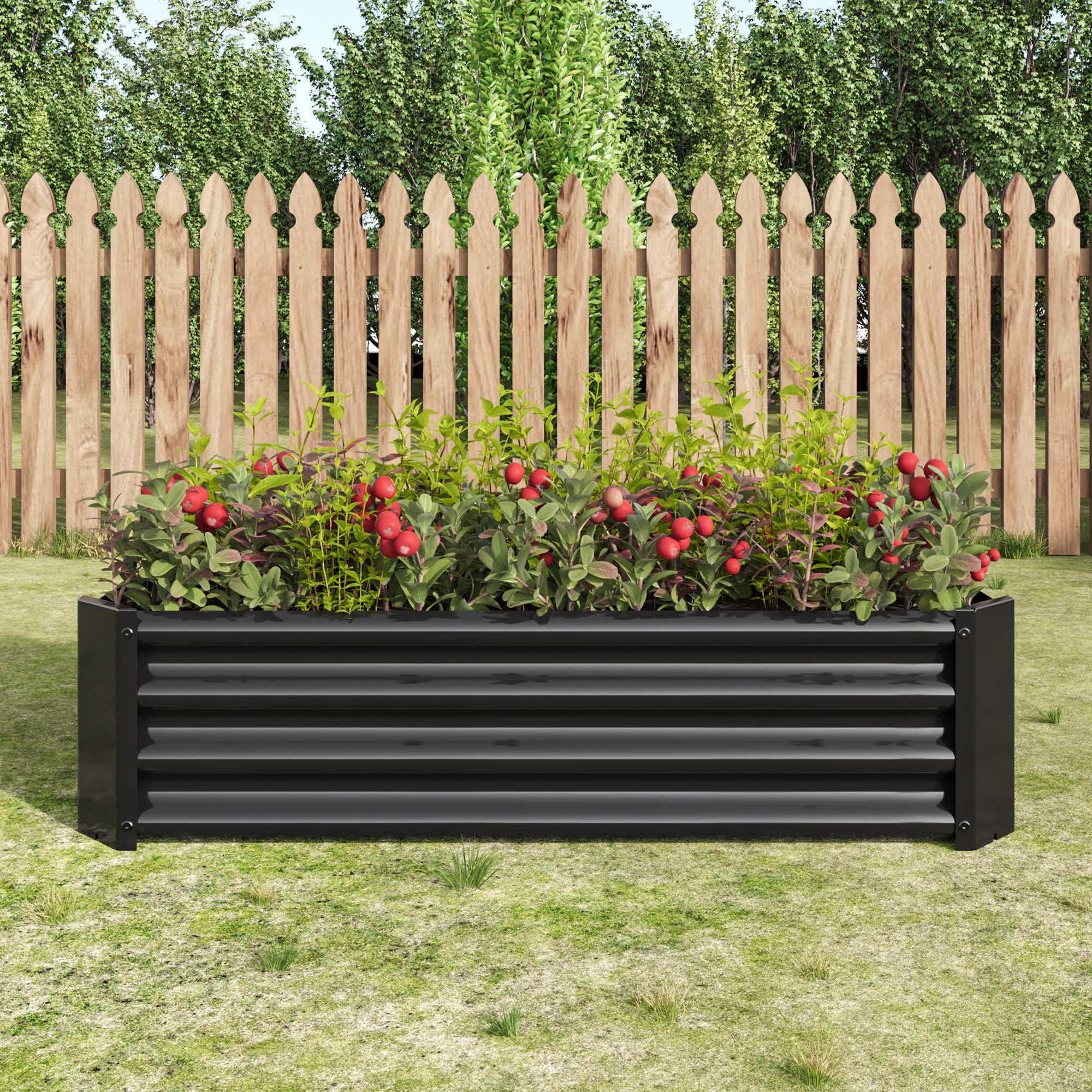 Aukfa Raised Garden Bed Kit - Garden Outdoor Planter Box for Vegetables - 4 ft x 2 ft - Black
