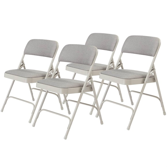 Pemberly Row 29.5" Fabric Upholstered Folding Chair in Gray Stone (Set of 4)