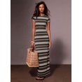 thumbnail image 3 of Athîral Womens Coffee-3 Casual Round Neck Short Sleeve Long Striped Dress, 3 of 5