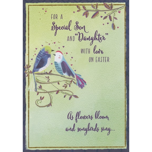 Designer Greetings As Flowers Bloom and Songbirds Sing: Birds on Branch Easter Card for Son and Daughter-in-Law