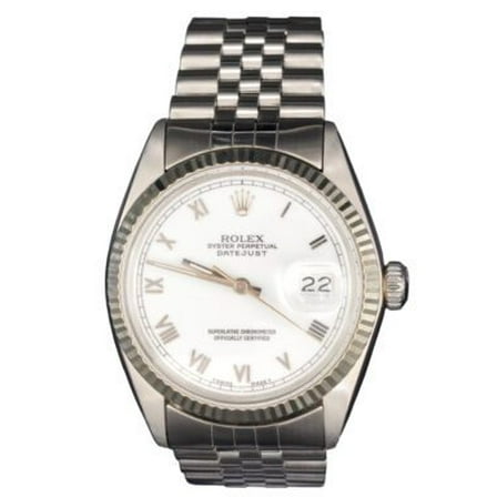 Pre-Owned Mens Rolex Stainless Steel Datejust Watch White Roman Dial 16014