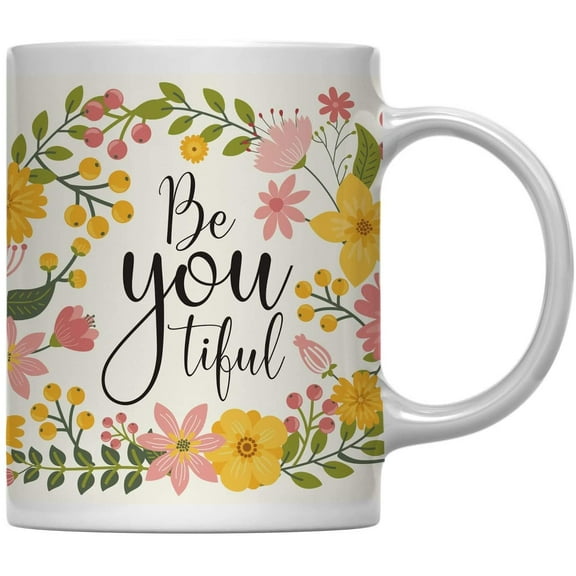 Tiful Beautiful Floral Flowers with Inspirational Quote Ceramic Coffee Mug