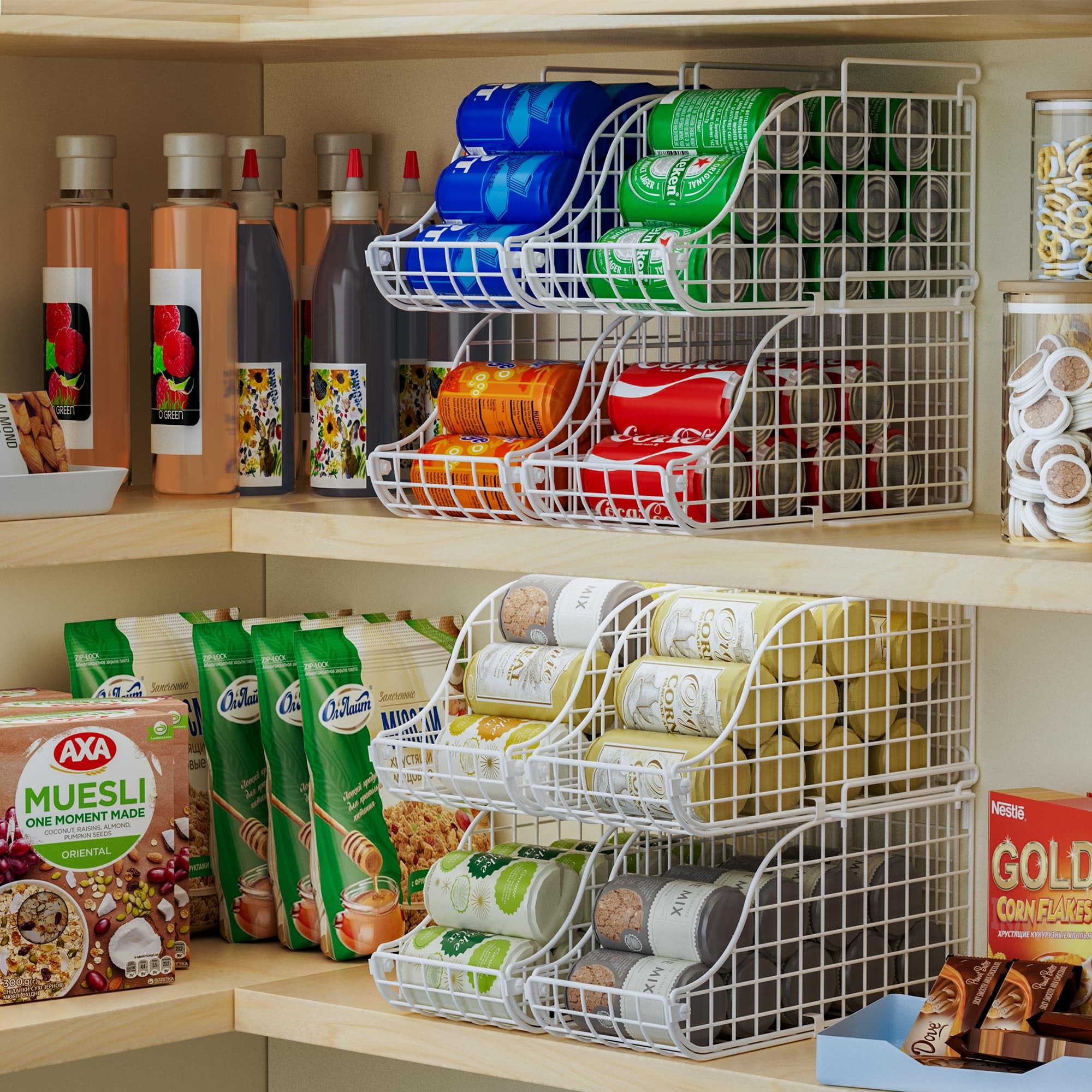 3-pack Soda Can Organizer For Pantry  Stackable Storage Canned Food Basket With Handles Kitchen Countertop Cabinet Pending