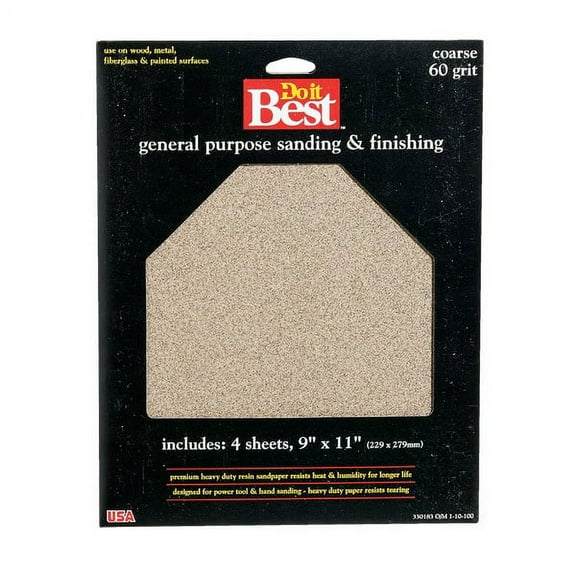 Do it Best General Purpose 9 In. x 11 In. 60 Grit Coarse Sandpaper (4-Pack)
