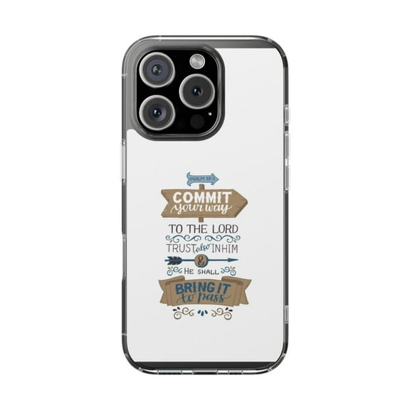 DistinctInk Clear Hybrid Shockproof Case for Apple iPhone 16 PRO - Commit Your Way to the Lord Graphics