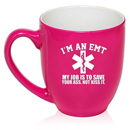 

16 oz Large Bistro Mug Ceramic Coffee Tea Glass Cup EMT Job Is To Save You (Hot Pink)