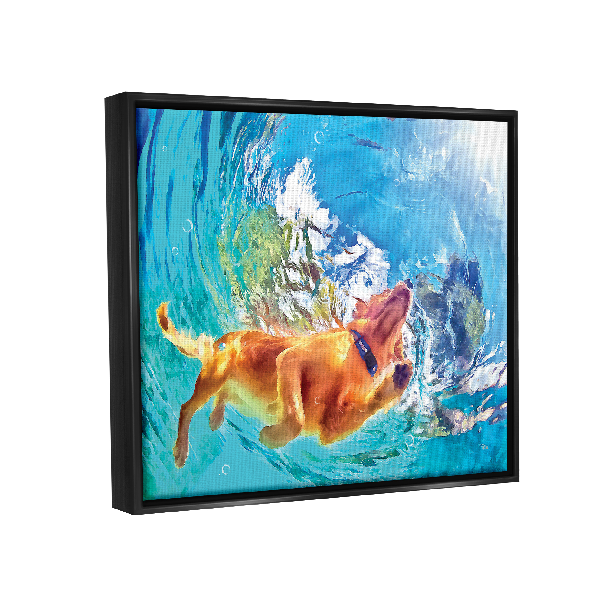 Stupell Industries Dog Swimming Underwater Animals & Insects Painting Black Floater Framed Art Print Wall Art, 31 x 25