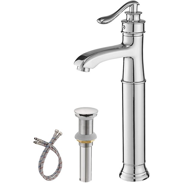 BWE Vessel Sink Faucet Chrome with Pop Up Drain Without Overflow and