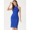 thumbnail image 4 of DARING DIVA Lace Halter Neck Sleeveless Bodycon Cocktail Sheath Dress S Royal Blue, 4 of 6