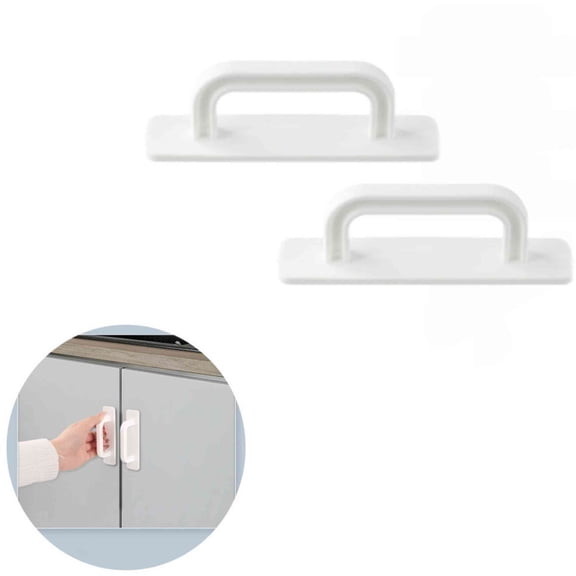 2Pcs Adhesive Cabinet Handles, 3.9inch Push Pull Handles for Sliding Door, No-Drill Installation -for Kitchen Cabinets, Bathroom Vanities, Sliding Closet Doors (White, Small)