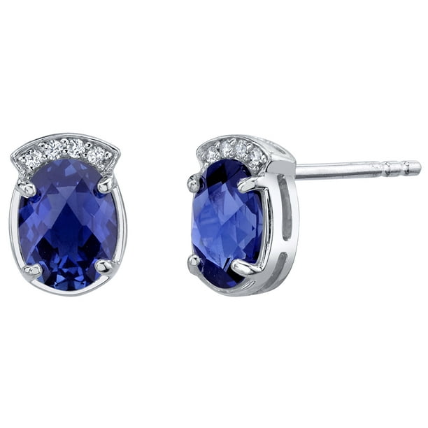 Oravo - 3 ct Oval Shape Created Blue Sapphire Stud Earrings in Sterling ...