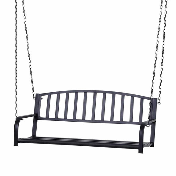 YYAo Porch Swing Chairs,Patio Porch Swings,2 Person Front Porch Swing Patio Swing Bench, Outdoor Steel Swing Chair with Sturdy Chains, Black