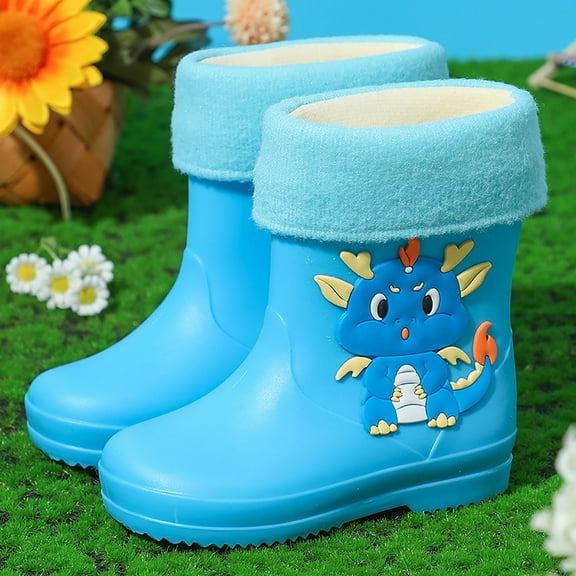 Hpapadks Rain Boots for Girls Kids Ankle Rainboot Cute Cartoon Rainy Days Slip On Garden Rubber Shoes Boys Waterproof Boots Blue