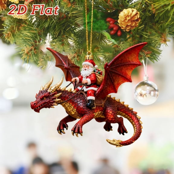 Santa’s Dragon Riders Acrylic Christmas Ornament, Unique St. Nick Hanging Tree Decoration, Festive Xmas Tree Pendant for Holiday Party Decor, Gift for Santa Holiday Enthusiasts
