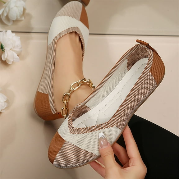 NOKIO Women Flat Shoes Knitted Lightweight Slip-on Loafers Breathabel Soft Comfortable Ballet Flats Shoes for Women Comfortable Women Ballet Flats V-Cut for Causal Dressy Office Work Shoes