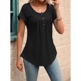 thumbnail image 5 of Women's Tops Dressy Casual Blouses Short Sleeve Shirts Clothing Summer Outfits Button Pleated Front Black S, 5 of 10