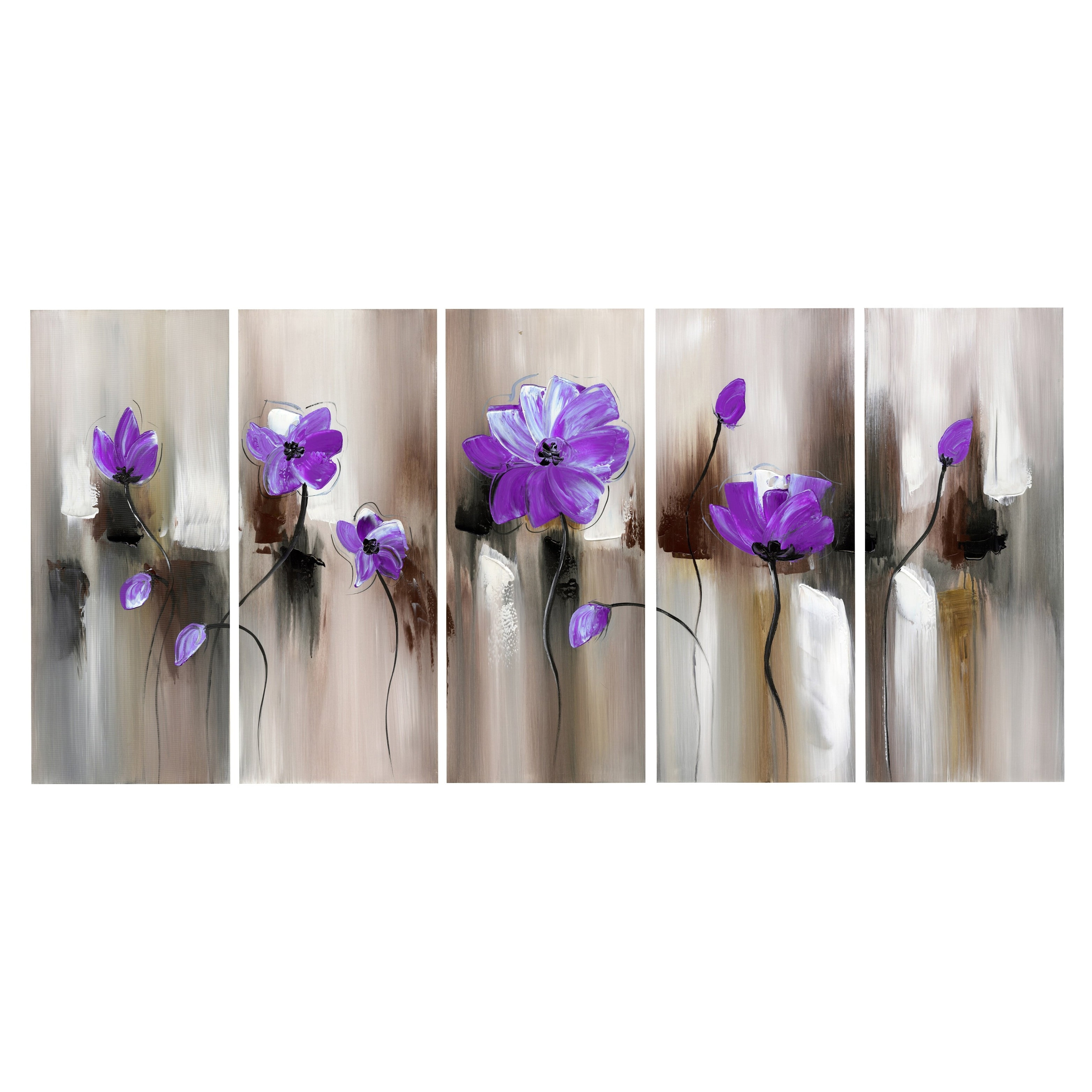 Design Art Modern Flower Art, Gallery Wrapped Canvas, 5 Pieces, 60" x 28"