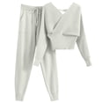 thumbnail image 2 of QSXADF Fall 2 Piece Sweatsuits Women Casual Tracksuit Set Solid V Neck Top And Pants Set Long Sleeve With Pockets Loose Casual Women Fall Winter Outfits, 2 of 6