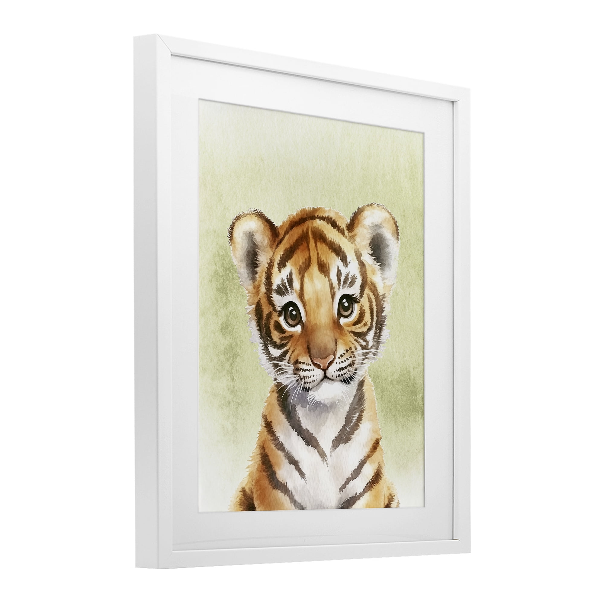 Stupell Industries Jungle Friends Baby Tiger White Framed Print Under Glass, design by Christine Simpson Art
