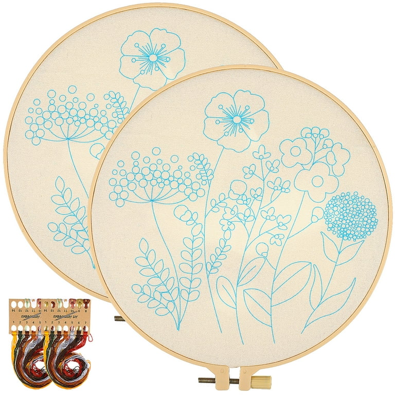 2Pcs Flower Embroidery Kit Cross Stitch Set with Embroidery Hoops Threads  and Needles for Beginners 