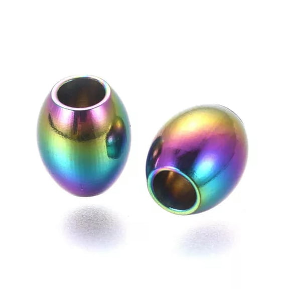 U8MO 20pcs Multi-color 304 Stainless Steel Oval Beads Smooth Mini Loose Beads 5~7mm-7x6mm