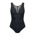thumbnail image 5 of One Piece Swimsuit Women Mesh Paneled Neckline Tummy Control Bathing Suit Swimwear, 5 of 5