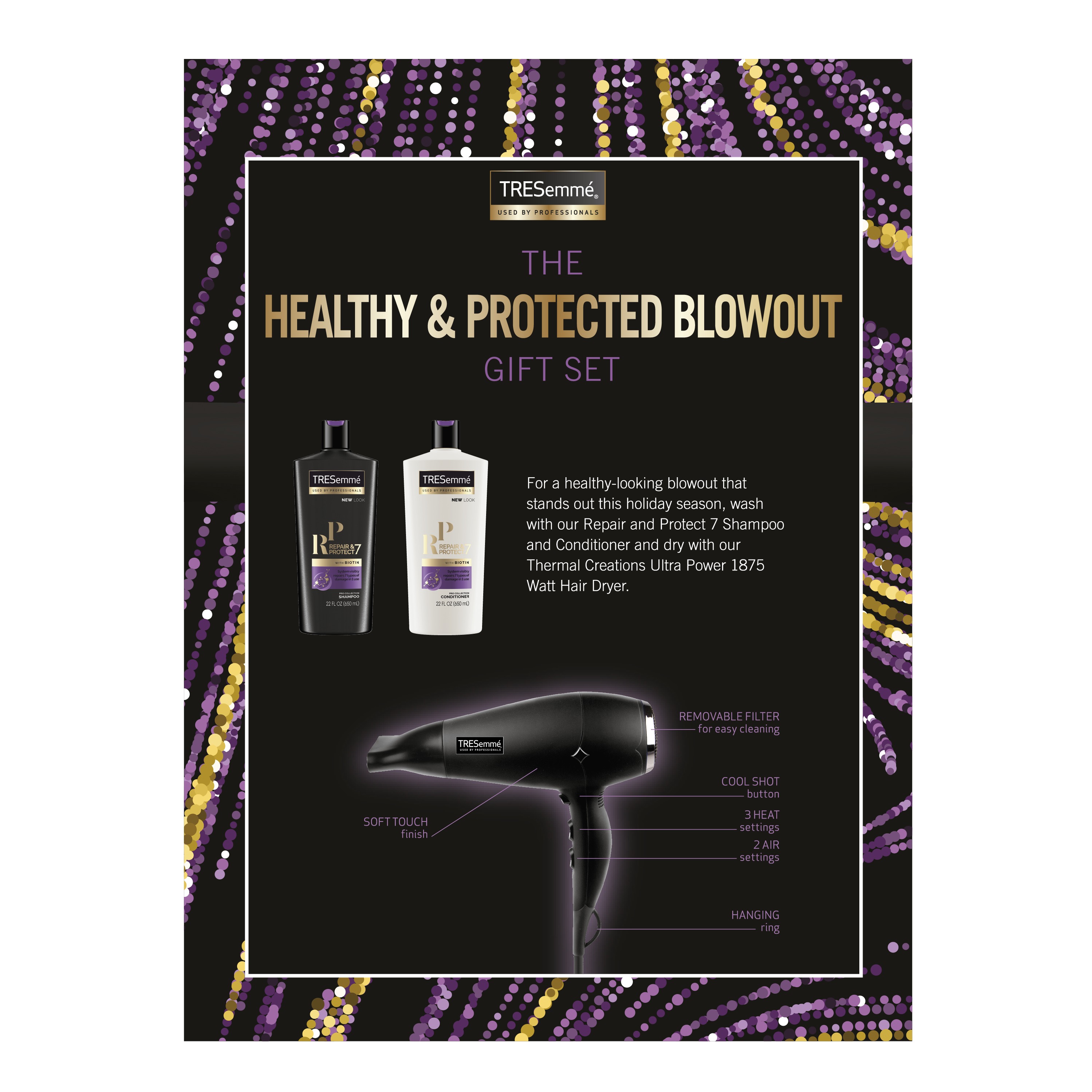 TRESemme 3-Pc Healthy & Protected Blowout Gift Set Repair and Protect with Hair Dryer (Shampoo, Conditioner) ($24.84 Value) - image 10 of 11