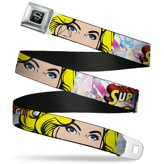 DC Comics Belt, Seatbelt Buckle Belt, Supergirl Face Close Up, Youth 22 to 32 Inches