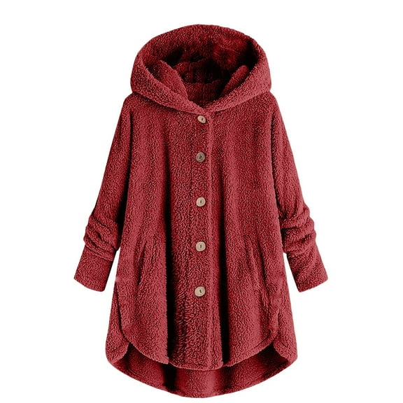 Oversized Sherp𝐚 Fleece Jacket for Teen Girls Fuzzy Bed Hoodies Button Down Cute Warm Soft 𝐏olar Hooded Outerwear