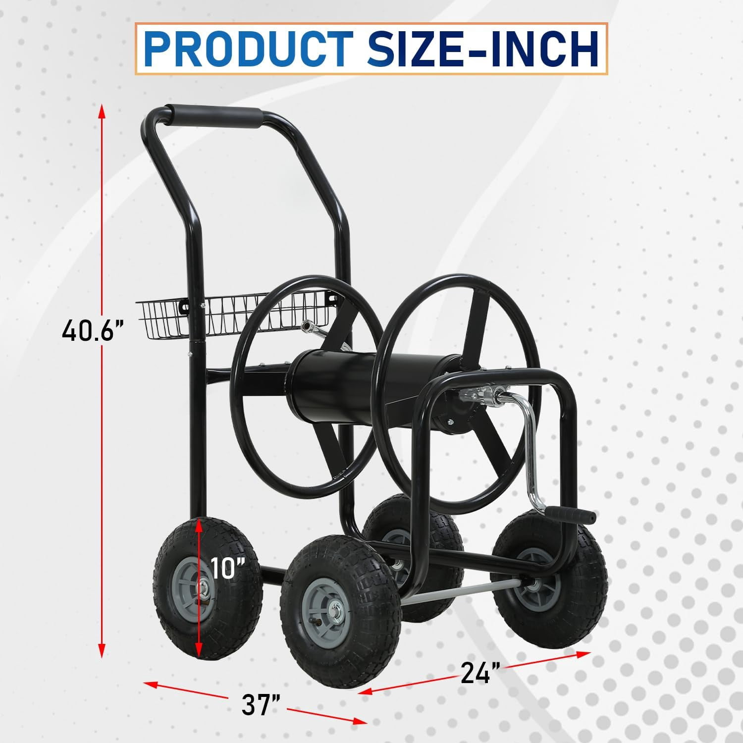 Hose Reel Cart, Hold Up To 300 Ft of 5/8" Hose, Garden Water Hose Carts Mobile Tools with Wheels and Storage Basket, Heavy Duty, for Garden, Yard, Lawn Outdoor Planting, Black