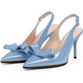 thumbnail image 3 of Women's Sexy Slingbacks Bow Stiletto Heels Closed Pointed Toe Pumps Bead Buckle Strap High Heels Dress Shoes, 3 of 12