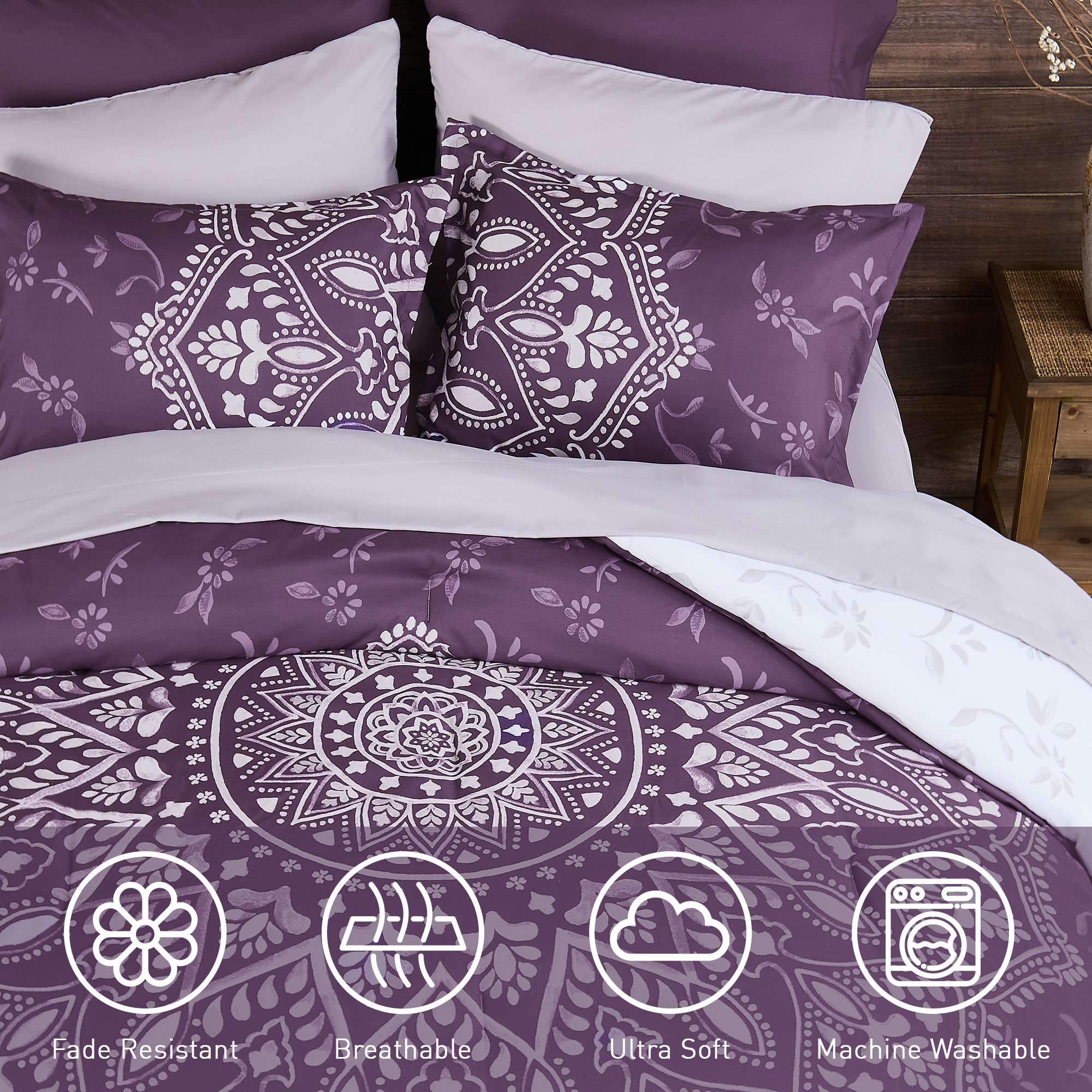 Regency Heights Queen 9-Piece Comforter Set, Purple Medallion photo 4