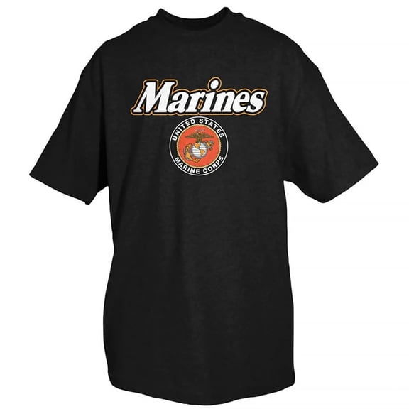 FOX OUTDOOR PRODUCTS Men's Marines Logo T-Shirt | Durable Military-Inspired Imprinted Casual Tee | Short Sleeve & Crew Neck, Black, Small