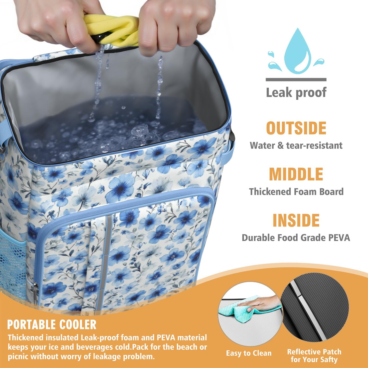 Travel Cooler Bag - Pioneer Flower Camping Beer Cooler Backpack with Bottle Opener- Waterproof Insulated Picnic Backpacks - Cooler Bag for Beach