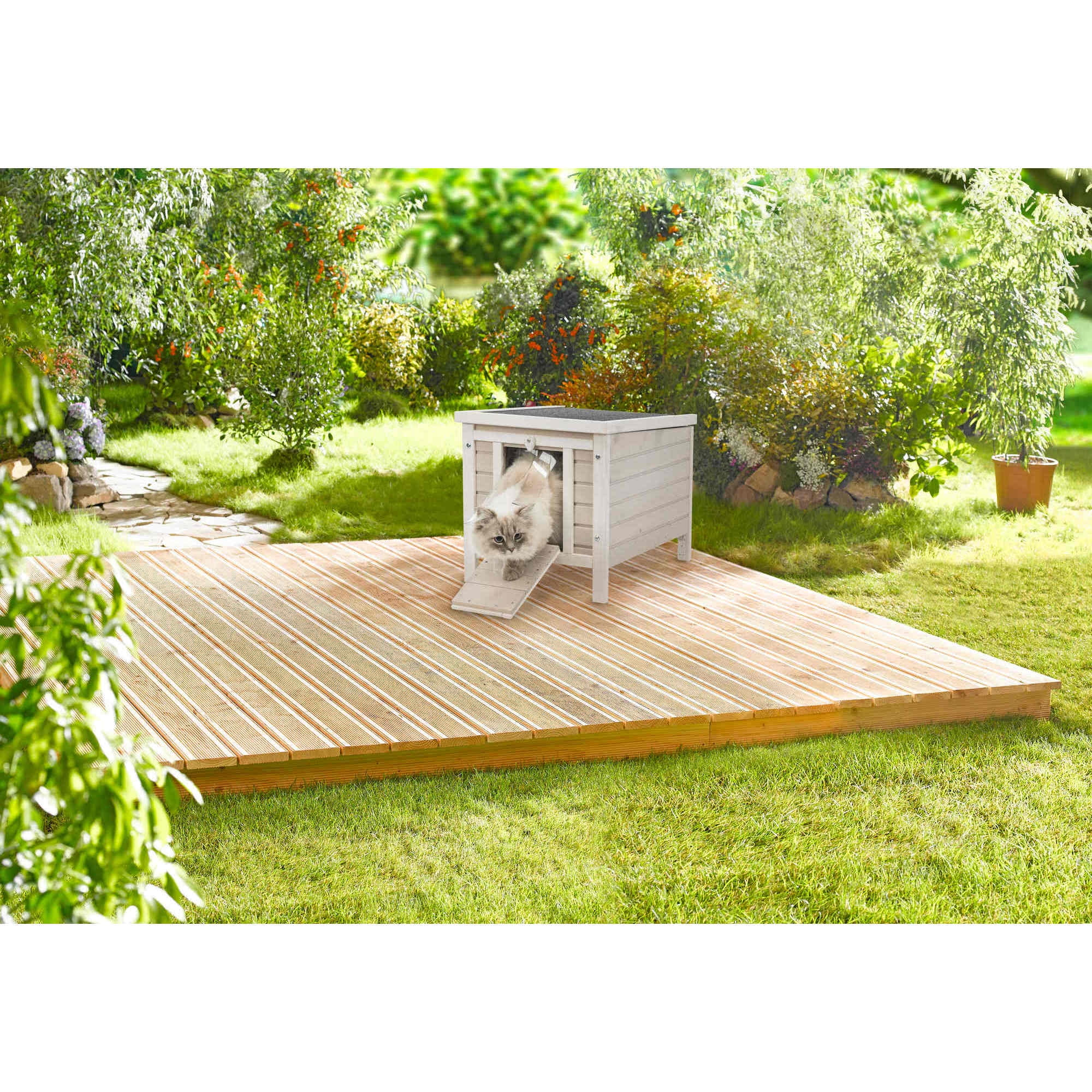 TRIXIE natura 1-Story Weatherproof Small Outdoor Cat House with Hinged Roof, Gray