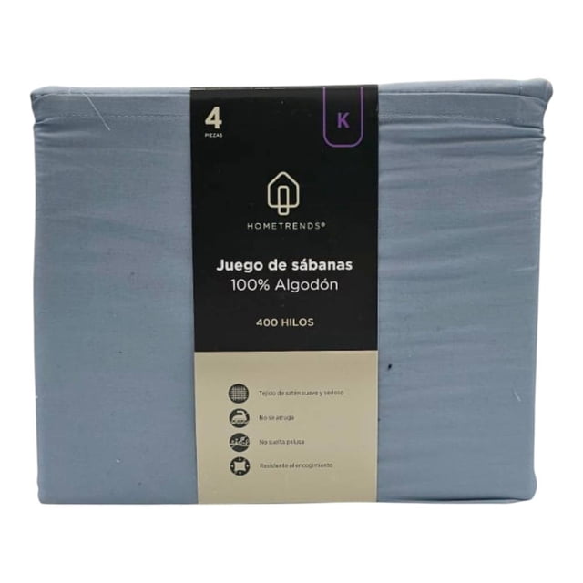 Juego de Sábanas Home Trends King Size de 400 Hilos de Algodón Azul 4 Piezas
