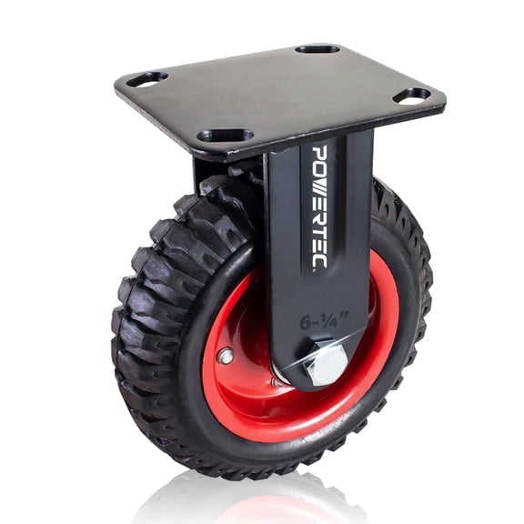 POWERTEC 6-Inch Caster Wheels, Heavy Duty Fixed Plate Casters with Rubber Knobby Tread for Workbench, Dolly, Cart, Trolley, Wagon and Chicken Coop, Large Rubber Castor Wheels, 17052