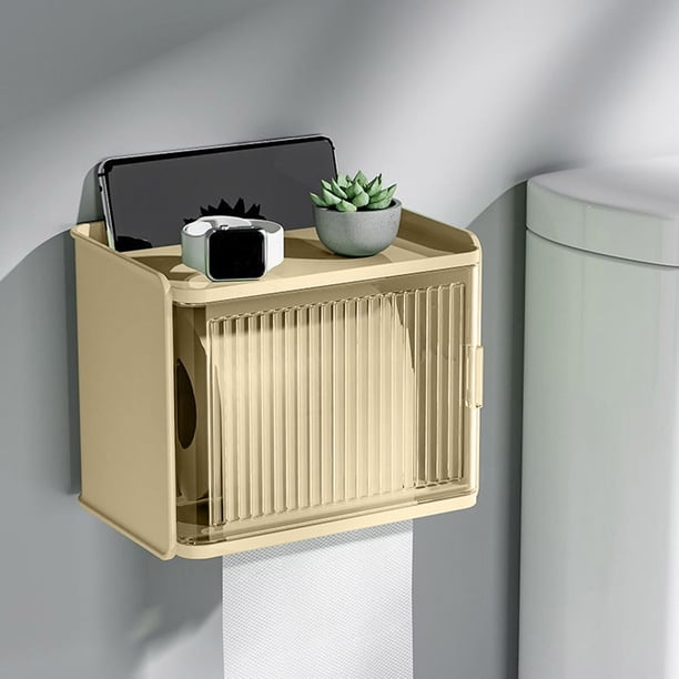 Portarrollos de papel higiénico de pared | Armario para rollos sin perforar | Dispensador de papel higiénico de plástico translúcido | Adhesivo de fácil instalación | Blanco, verde y amarillo