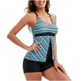 thumbnail image 3 of Birdeem Ladies Fashion Multicolor Gradient Color Minimalistic Waves Stripe Boxer Pants Sling Womens Split Swimsuit, 3 of 6