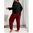thumbnail image 2 of Musefolio Women Plus Size Casual Two-Piece Set - Long Sleeve Nightgown Set - Casual Clothing - Pullover Round Neck "Good night" Heart Print Relaxed And Cozy Matching Set Fall/Winter Set 1X - 5X, 2 of 7