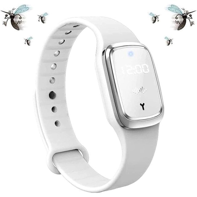 Pulsera repelente de mosquitos ultrasónica (blanca), pulsera repelente de insectos inteligente, pulsera electrónica repelente de mosquitos con carga USB/agua