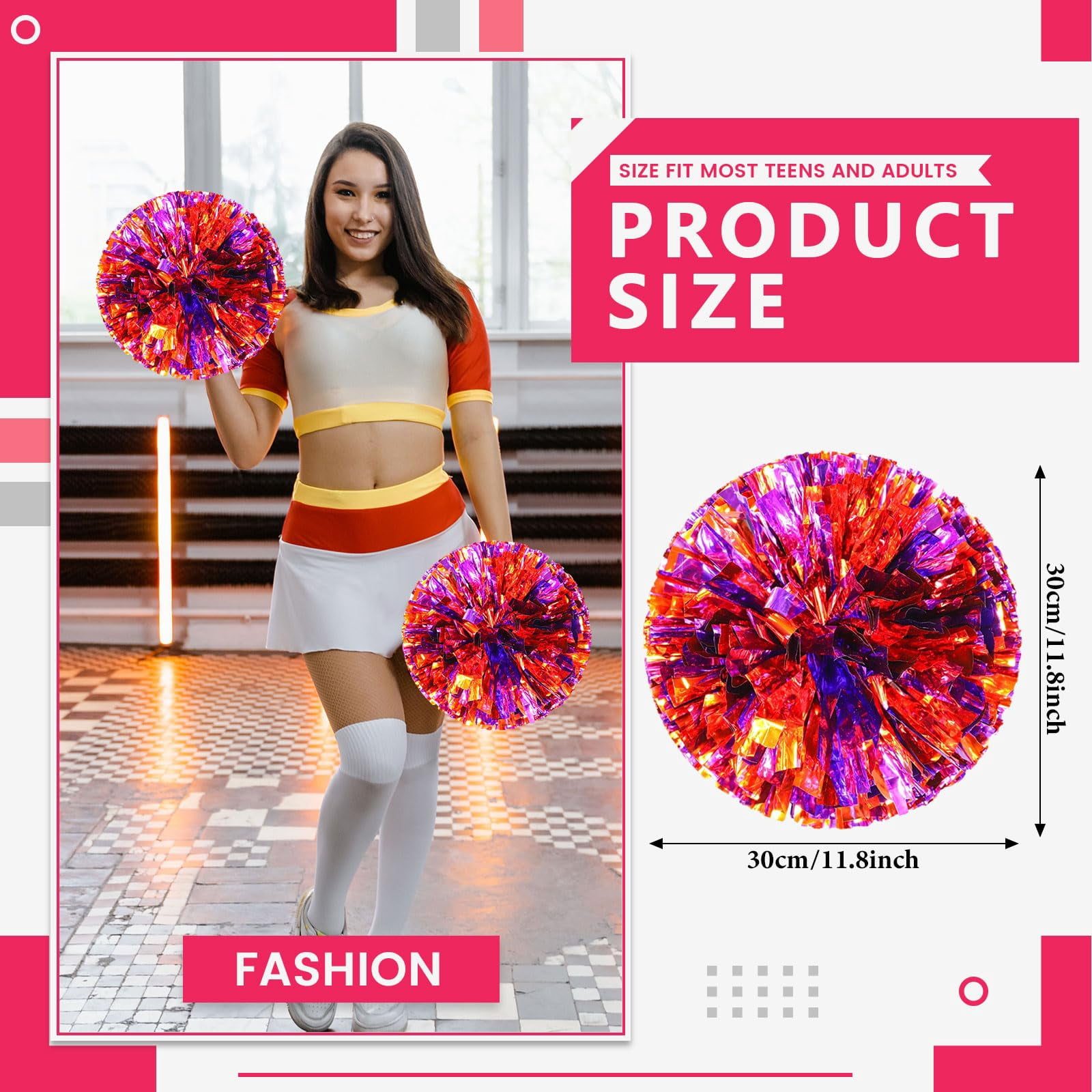 8 Pcs Cheerleading Pom Poms, Cheerleader Pompoms with Finger Holes,Fit for Team Spirit Sports Dance Cheering