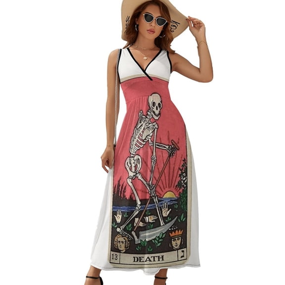 Tarot Card Death Dress Summer Street Style Bohemia Long Dresses Female Sleeveless Printed Maxi Dress