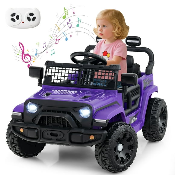 Gymax Kids Ride on Car Truck 12V Battery Powered Electric Vehicle w/ Foldable Mirrors Purple